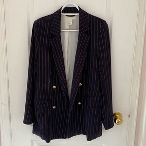 H&M Navy Pinstripe Blazer with Gold Buttons